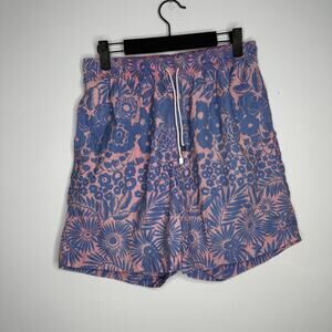 J. McLaughlin Men's Blue and Pink Floral Lined 3 Pocket‎ Swim Trunks Size M
